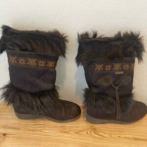 Tecnica Skandia Women’s Dark Brown Goat Hair Fur Apres Ski Boots Italy Size 7
